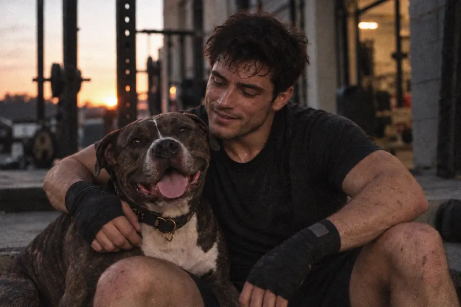 Jake with the gym's pit bull