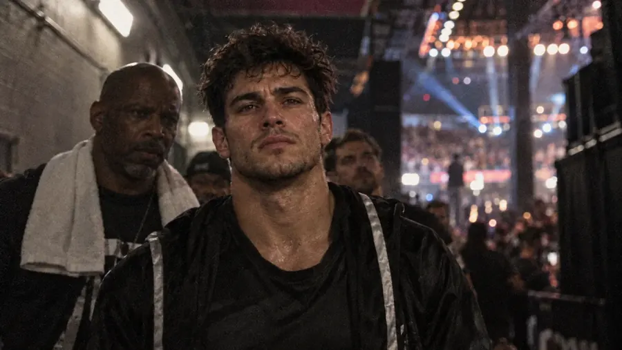 Jake's walkout with his corner behind him